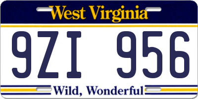 WV license plate 9ZI956
