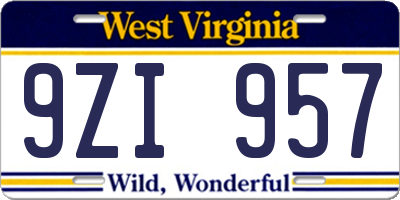 WV license plate 9ZI957
