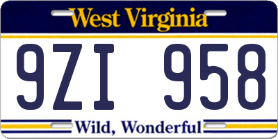 WV license plate 9ZI958