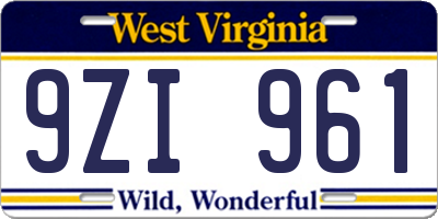 WV license plate 9ZI961