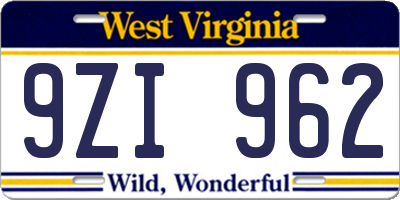 WV license plate 9ZI962