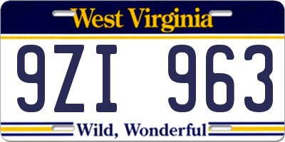 WV license plate 9ZI963
