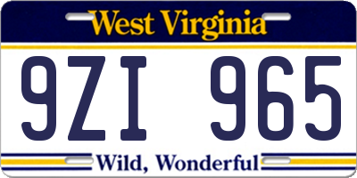 WV license plate 9ZI965