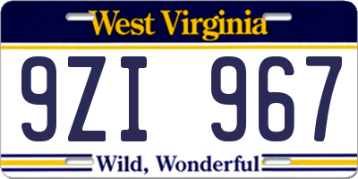 WV license plate 9ZI967