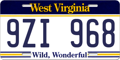 WV license plate 9ZI968