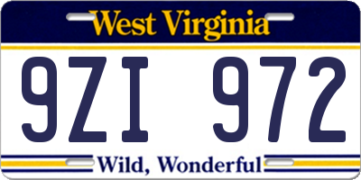 WV license plate 9ZI972