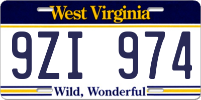 WV license plate 9ZI974