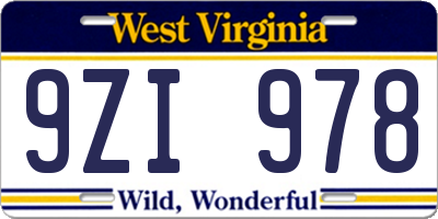 WV license plate 9ZI978