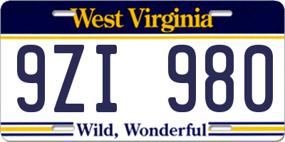 WV license plate 9ZI980