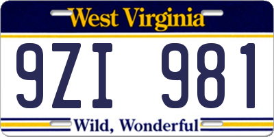 WV license plate 9ZI981