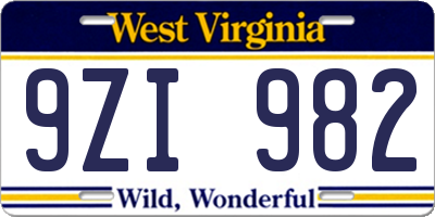 WV license plate 9ZI982