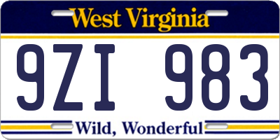 WV license plate 9ZI983