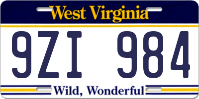 WV license plate 9ZI984