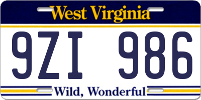 WV license plate 9ZI986