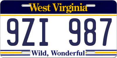 WV license plate 9ZI987