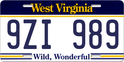 WV license plate 9ZI989