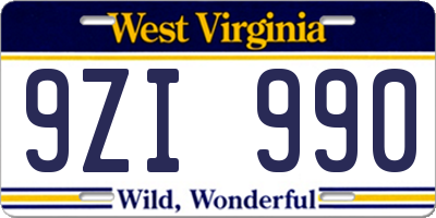 WV license plate 9ZI990