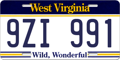 WV license plate 9ZI991