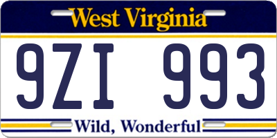 WV license plate 9ZI993
