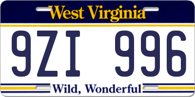 WV license plate 9ZI996