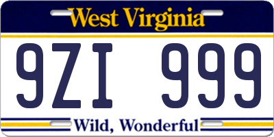 WV license plate 9ZI999