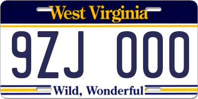 WV license plate 9ZJ000