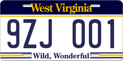 WV license plate 9ZJ001