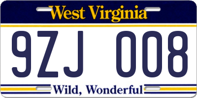 WV license plate 9ZJ008