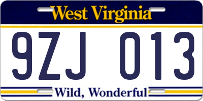 WV license plate 9ZJ013