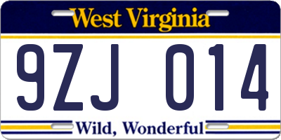 WV license plate 9ZJ014