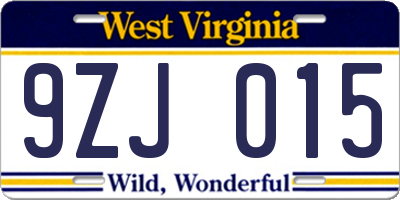 WV license plate 9ZJ015