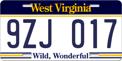 WV license plate 9ZJ017