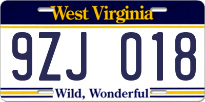 WV license plate 9ZJ018
