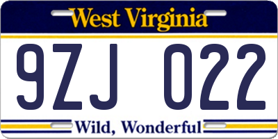 WV license plate 9ZJ022