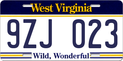 WV license plate 9ZJ023