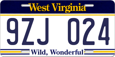 WV license plate 9ZJ024