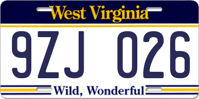 WV license plate 9ZJ026