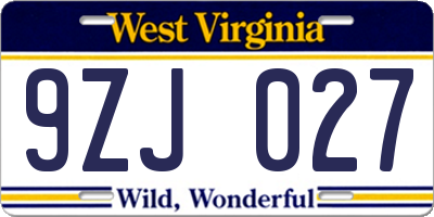 WV license plate 9ZJ027
