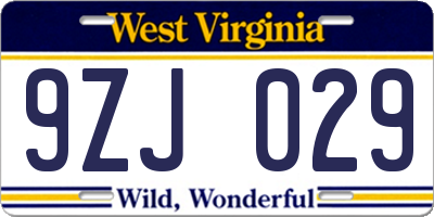 WV license plate 9ZJ029