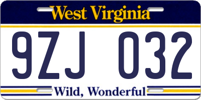 WV license plate 9ZJ032