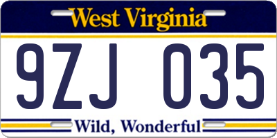 WV license plate 9ZJ035