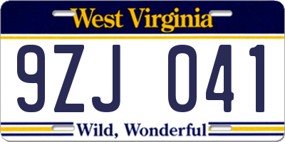 WV license plate 9ZJ041