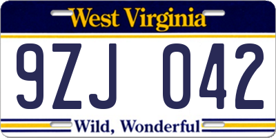WV license plate 9ZJ042