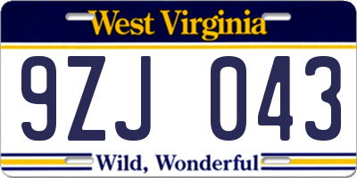 WV license plate 9ZJ043
