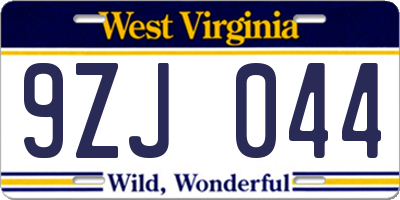 WV license plate 9ZJ044