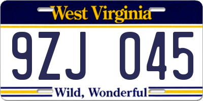 WV license plate 9ZJ045