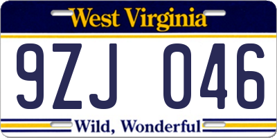 WV license plate 9ZJ046
