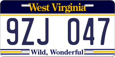 WV license plate 9ZJ047