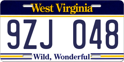 WV license plate 9ZJ048