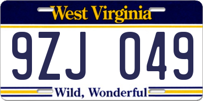WV license plate 9ZJ049